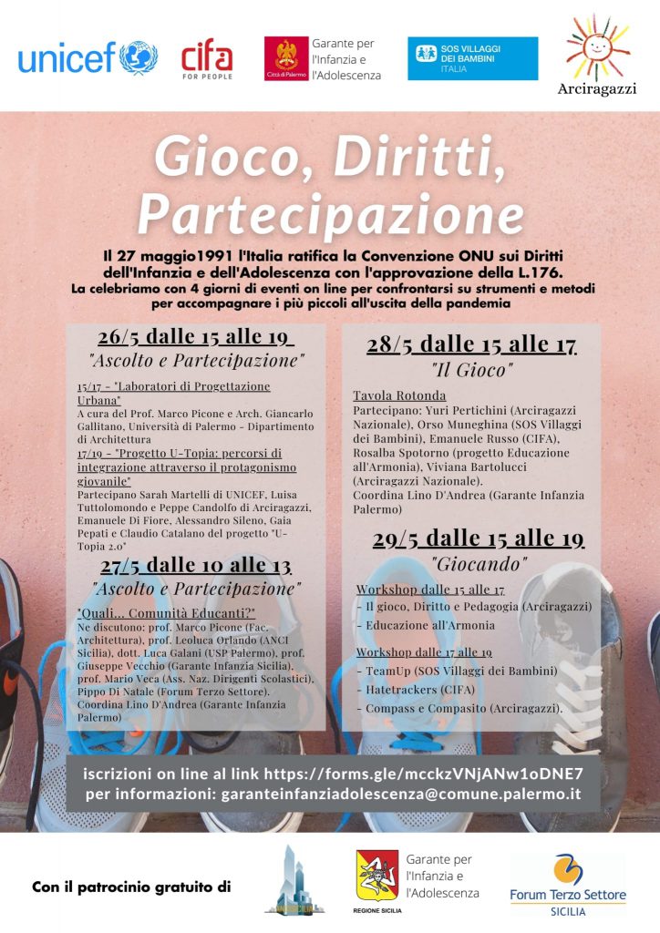 4 giorni di eventi online in occasione del trentesimo anniversario della legge 176 che in Italia, nel 1991 ha ratificato la CONVENZIONE ONU PER I DIRITTI DELL'INFANZIA E L'ADOLESCENZA